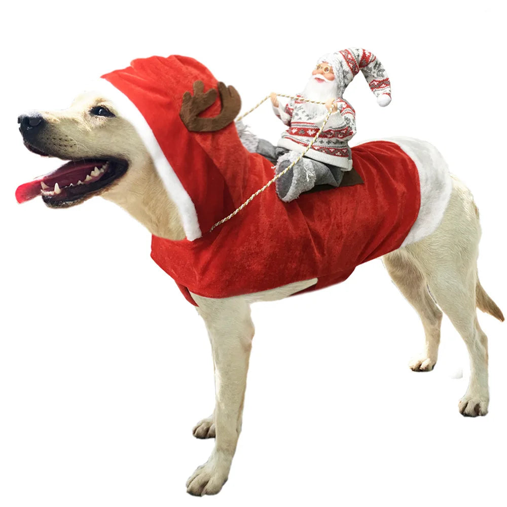 Santa Claus Riding Dog Costume – Funny Christmas Outfit for Small, Medium & Large Dogs