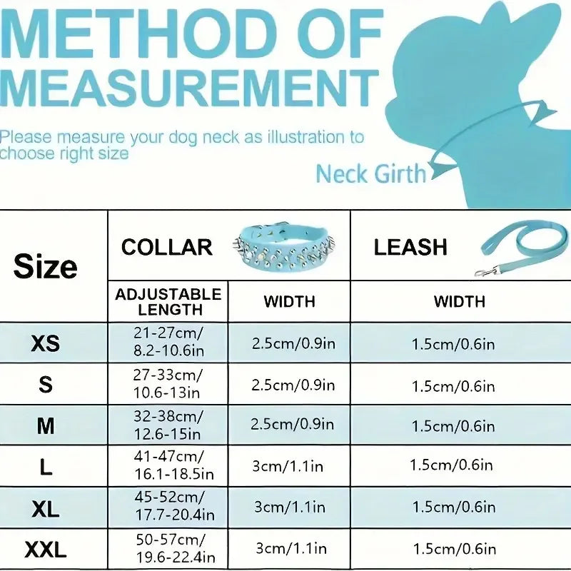 Spiked Dog Collar & Leash Set – Adjustable Leather Rivet Design for Outdoor Walking