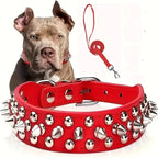 Spiked Dog Collar & Leash Set – Adjustable Leather Rivet Design for Outdoor Walking