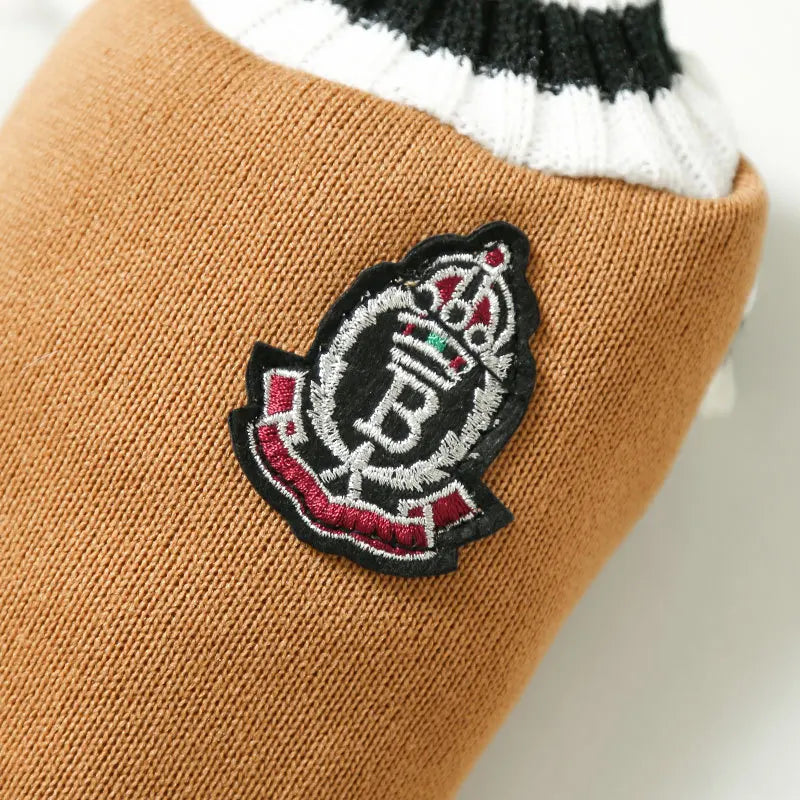 Winter Knit Dog Sweater – College Style V-Neck Warm Pet Vest for Small Dogs