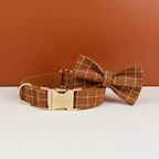 Brown Grid Personalized Dog Collar, Leash & Harness Set