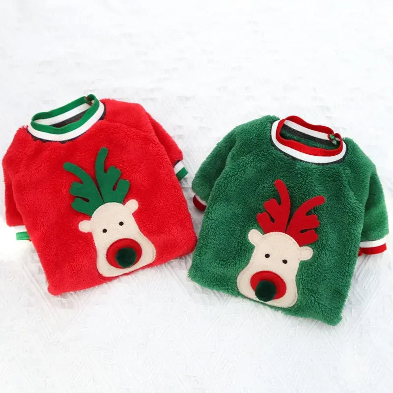 Christmas Dog Hoodie – Warm Winter Pet Costume with Santa & Elk Design