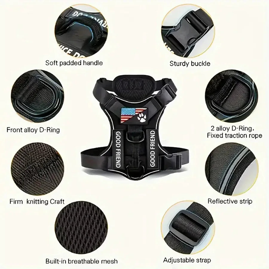 Reflective Dog Harness – Adjustable Soft Oxford Vest with 5 Removable Patches