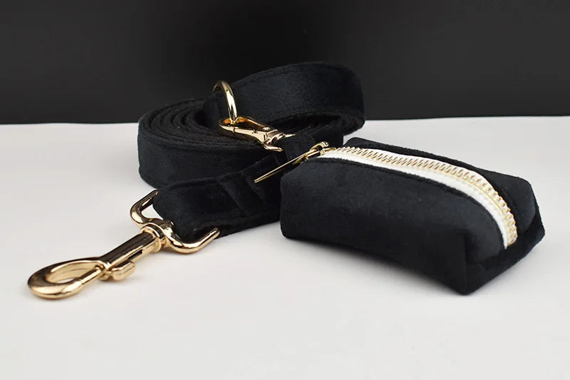 Black Velvet Personalized Dog Collar, Leash & Harness Set