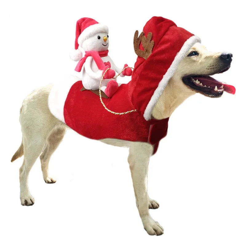 Santa Claus Riding Dog Costume – Funny Christmas Outfit for Small, Medium & Large Dogs