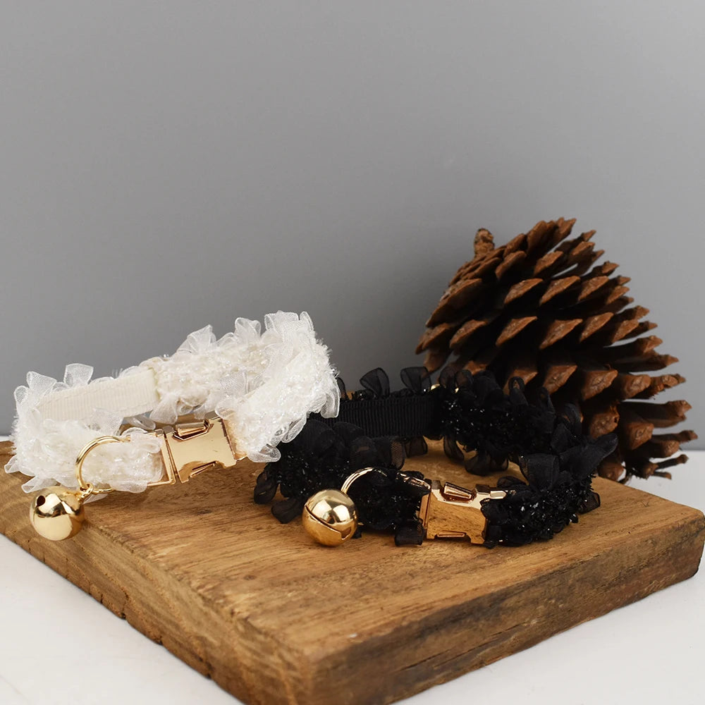 Lace Cat Collar  – Personalized Engraved Nameplate, Padded Small Dogs