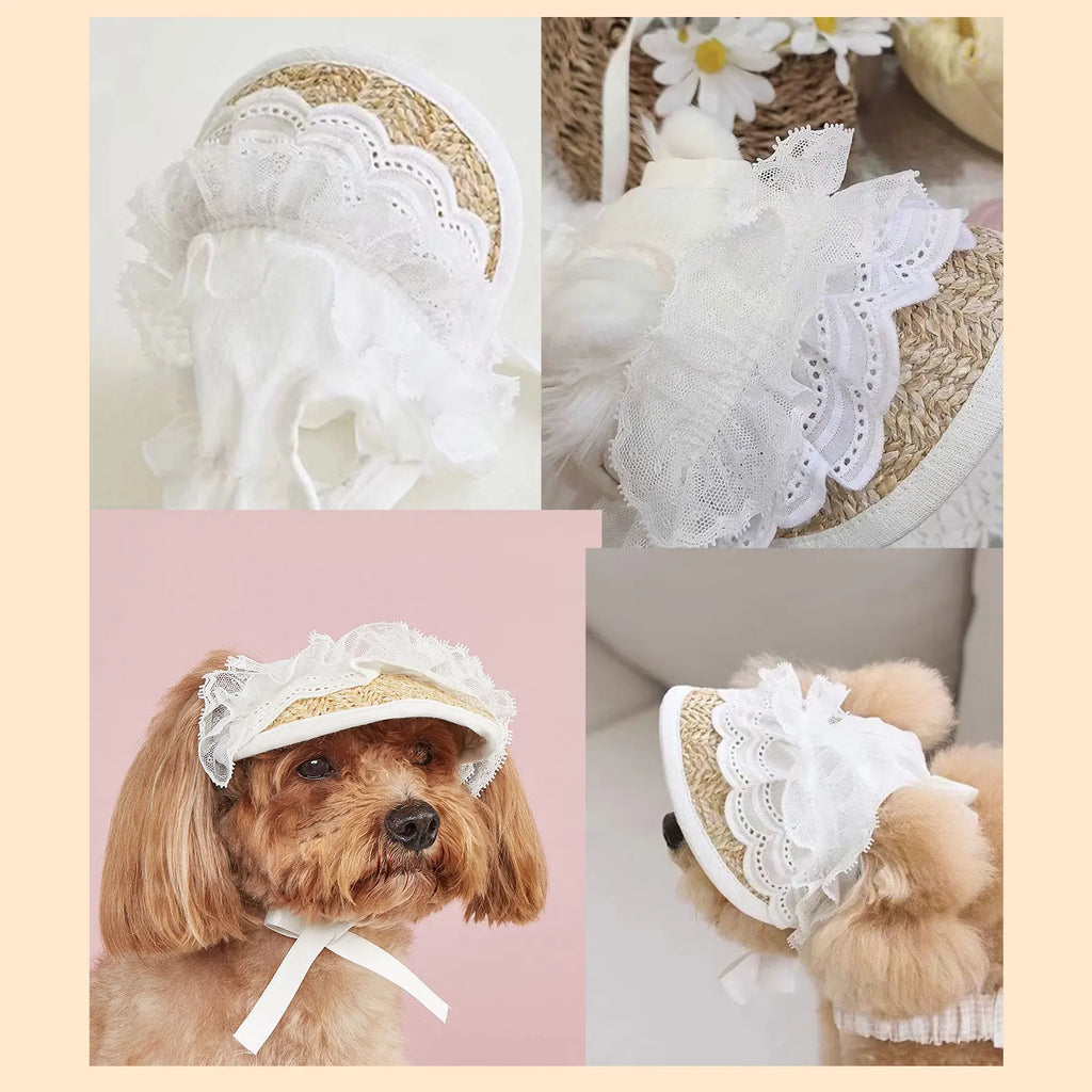 Summer Pet Sun Hat – Adjustable Lace Bow Cap for Dogs & Cats