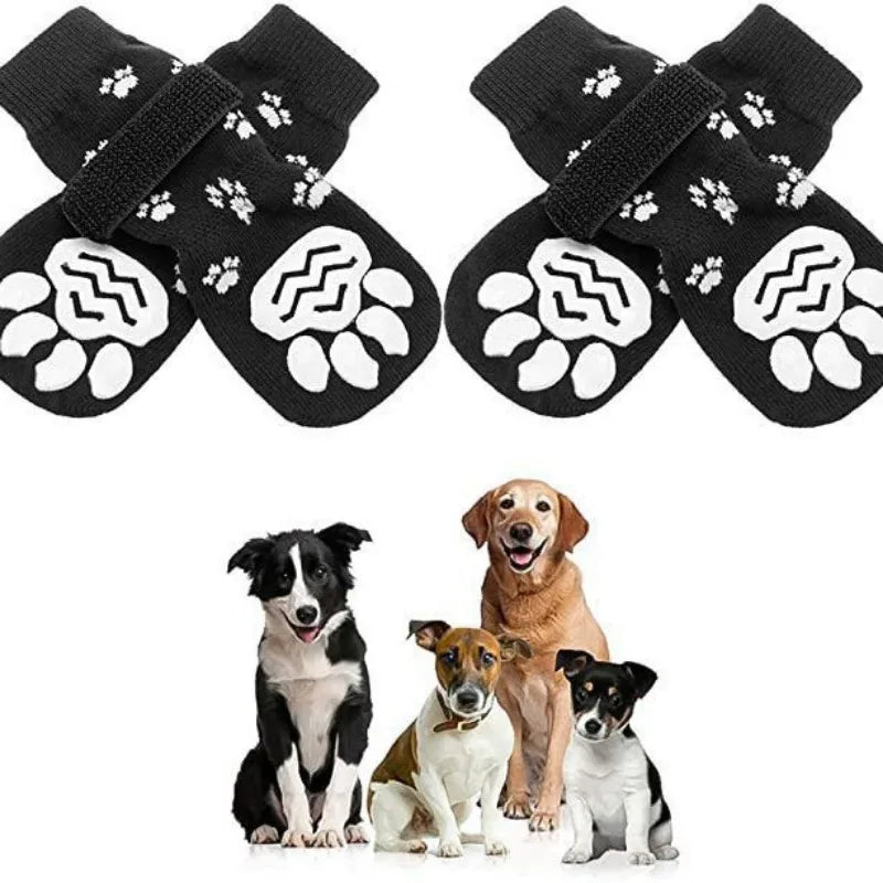 Anti-Slip Dog Socks with Adjustable Straps – 4Pcs Set for Indoor Paw Protection