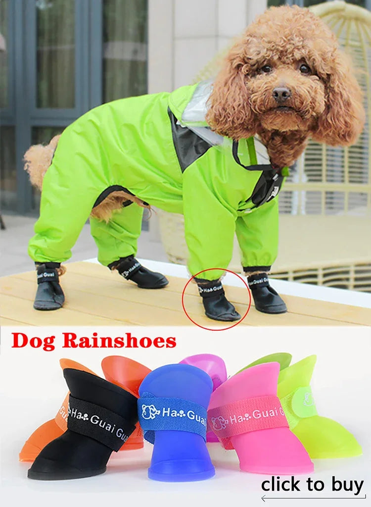 Transparent Hooded Dog Raincoat – Full-Body Waterproof Jumpsuit for All Breeds