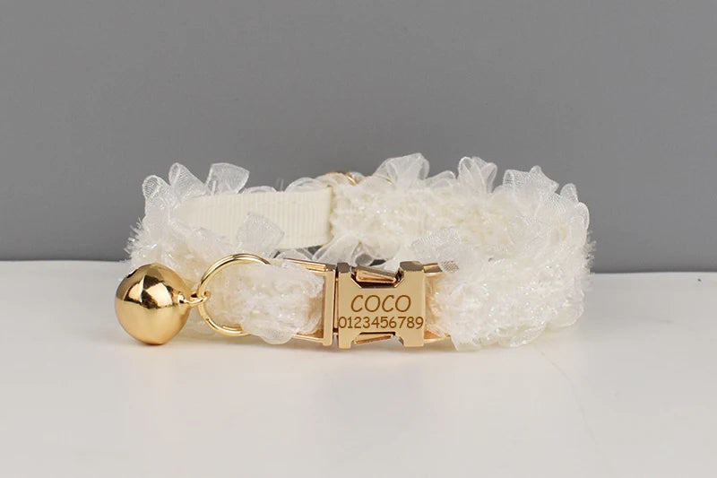 Lace Cat Collar  – Personalized Engraved Nameplate, Padded Small Dogs
