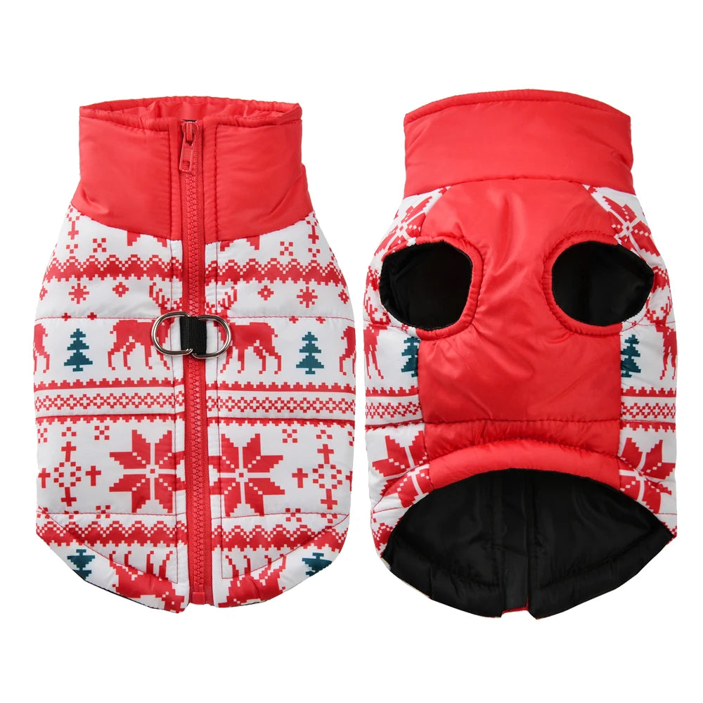 Christmas Dog Jacket – Waterproof & Warm Holiday Coat with D-Ring for Small & Medium Pets