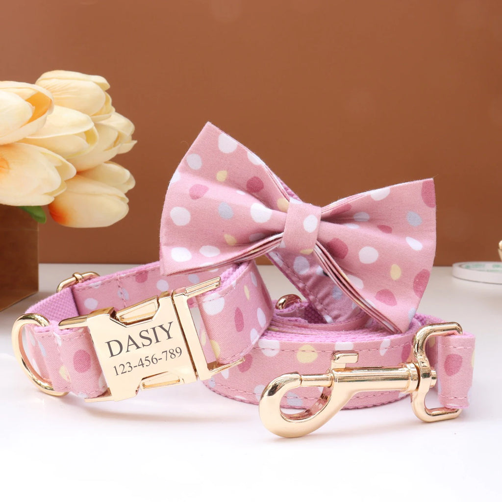 Personalized Dog Collar Bowtie Leash Set