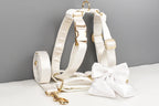 White Personalized Dog Collar, Leash & Harness Set