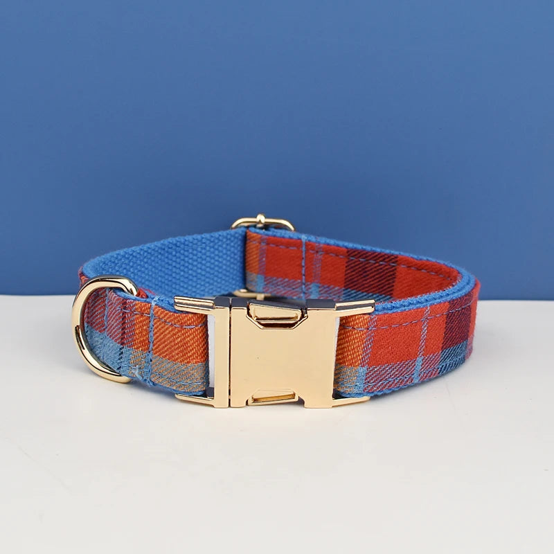 Grid Cotton Customized Designer Personalized Dog Collar, Leash & Harness Set