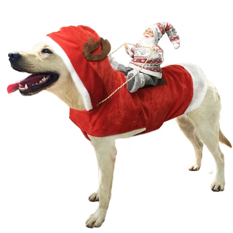 Santa Claus Riding Dog Costume – Funny Christmas Outfit for Small, Medium & Large Dogs