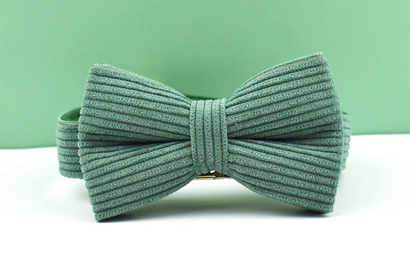 Dark Green Corduroy Personalized Dog Collar, Leash & Harness Set