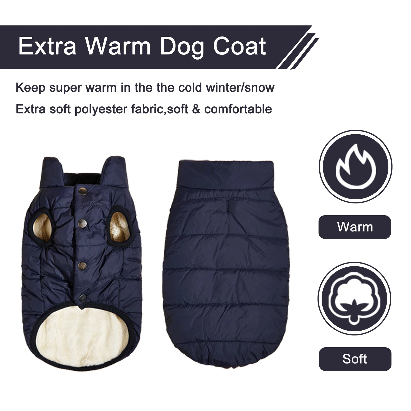 Winter Fleece Dog Jacket – Warm, Cold-Proof Coat for Small, Medium & Large Dogs