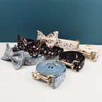 Personalized Dog Collar Leash Harness Set, Custom Name Printed Pet Accessories with Bow Tie, Luxury Tactical Dog Collar