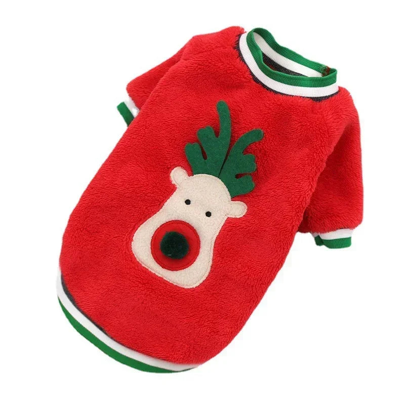 Christmas Dog Hoodie – Warm Winter Pet Costume with Santa & Elk Design