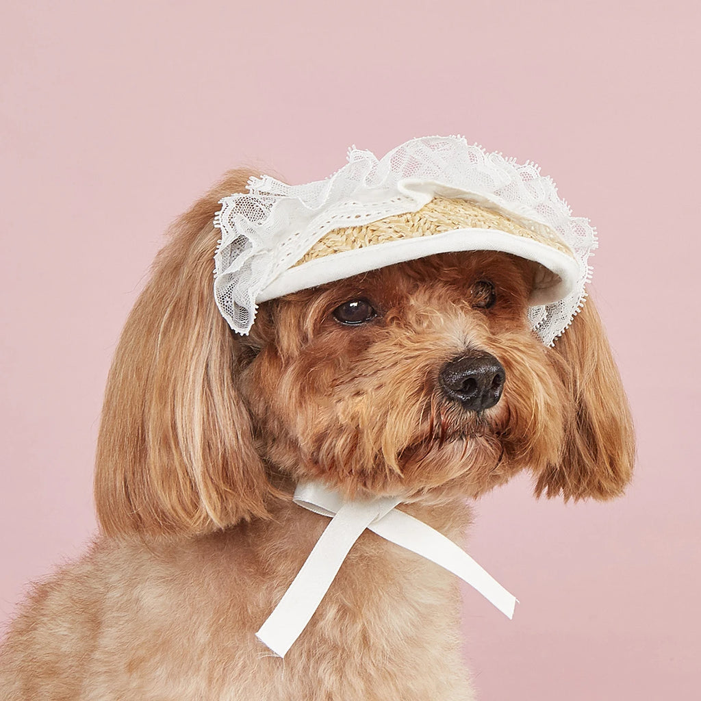 Summer Pet Sun Hat – Adjustable Lace Bow Cap for Dogs & Cats
