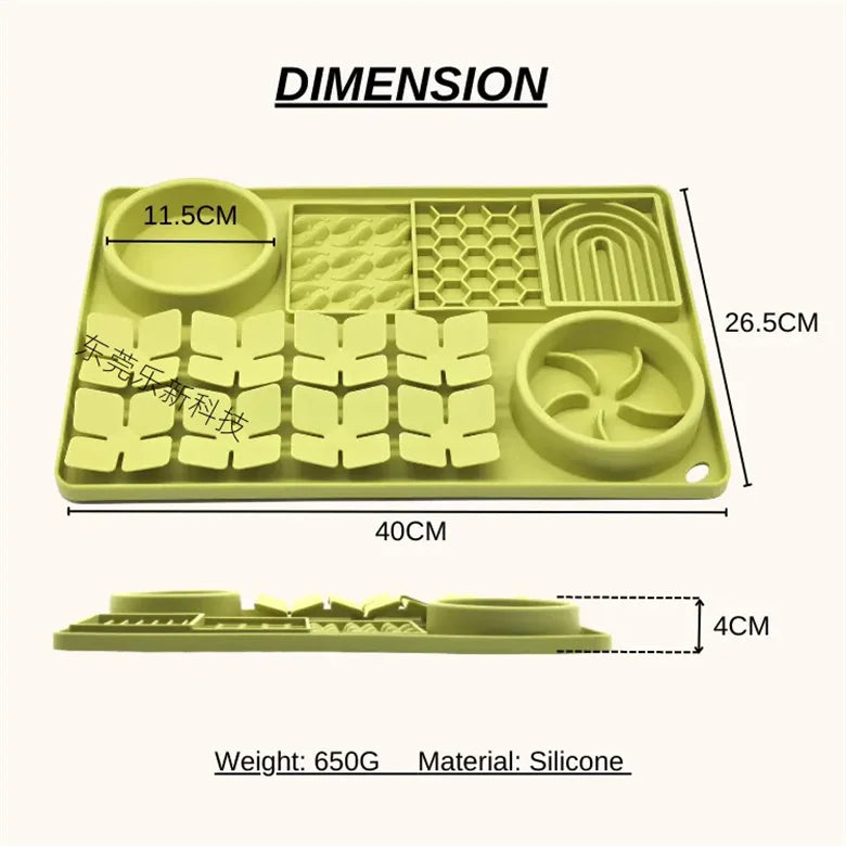 Silicone Dual Slow Feeder Bowl – Anti-Slip Suction Cup Pet Feeding Mat