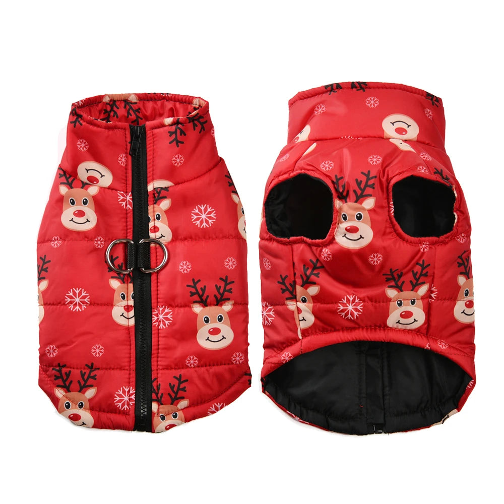 Christmas Dog Jacket – Waterproof & Warm Holiday Coat with D-Ring for Small & Medium Pets
