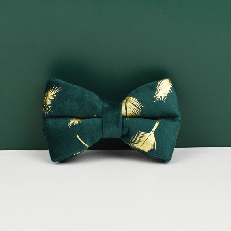 Green feather velvet  Personalized Dog Collar, Leash & Harness Set