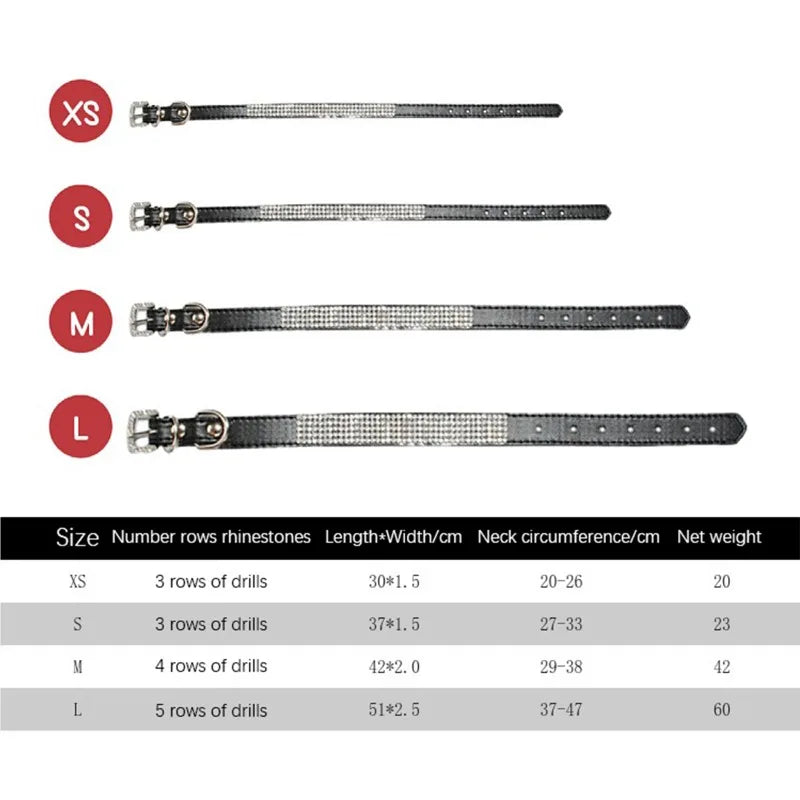 Rhinestone Dog Collar – Sparkling Crystal PU Collar for Cats & Dogs