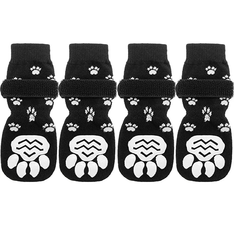 Anti-Slip Dog Socks with Adjustable Straps – 4Pcs Set for Indoor Paw Protection