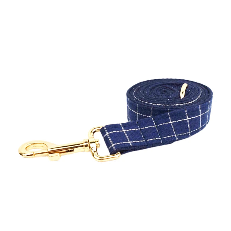 Grid Dark Blue Personalized Dog Collar, Leash & Harness Set