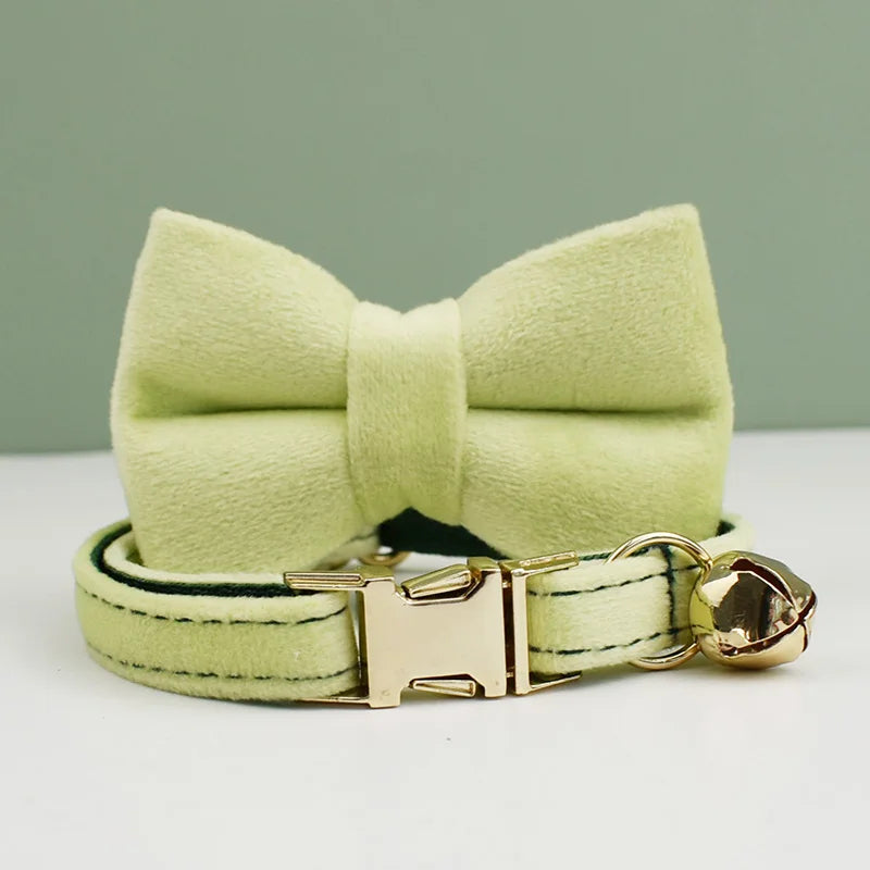 Velvet Cat Collar Bowknot Personalized Collar for cats with bell and a bow