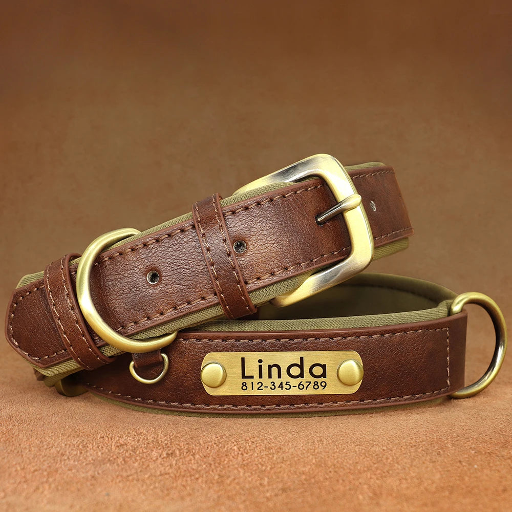 Personalized PU Leather Dog Collar – Soft Padded & Adjustable Custom ID Collar
