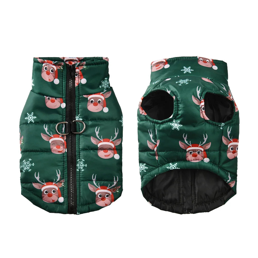 Christmas Dog Jacket – Waterproof & Warm Holiday Coat with D-Ring for Small & Medium Pets