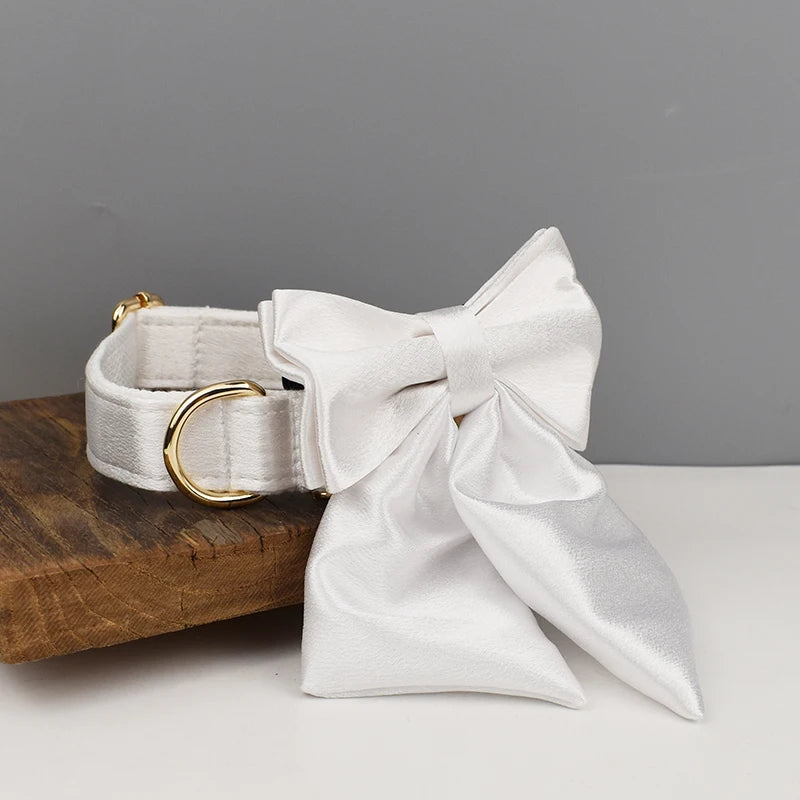 White Personalized Dog Collar, Leash & Harness Set