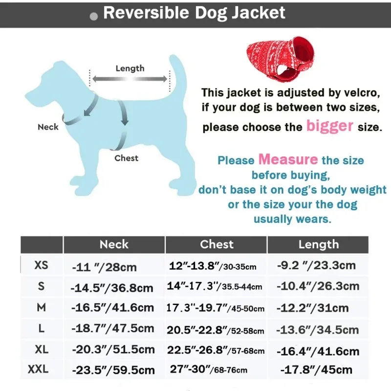 Reversible Christmas Dog Jacket – Double-Layer Fleece Winter Coat for Small, Medium & Large Dogs