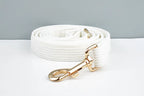 White Corduroy Personalized Dog Collar, Leash & Harness Set