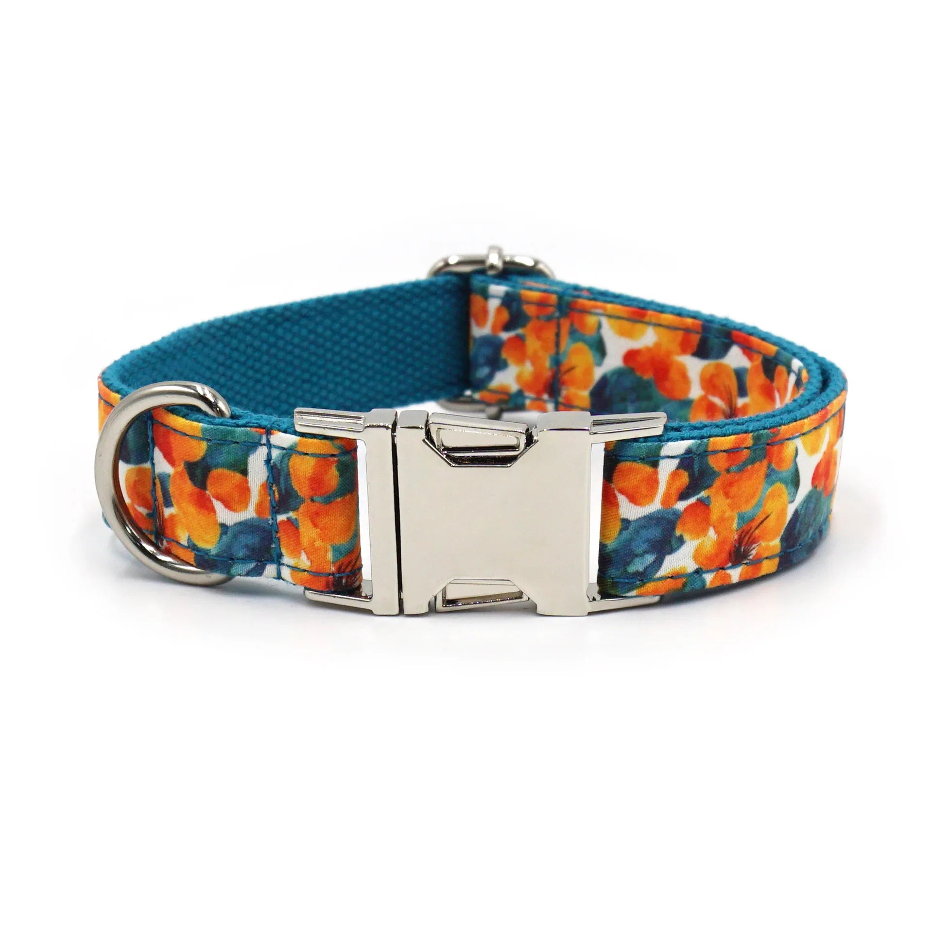 Multi Personalized Print Floral Cotton Adjustable Dog Collars -  Engravable
