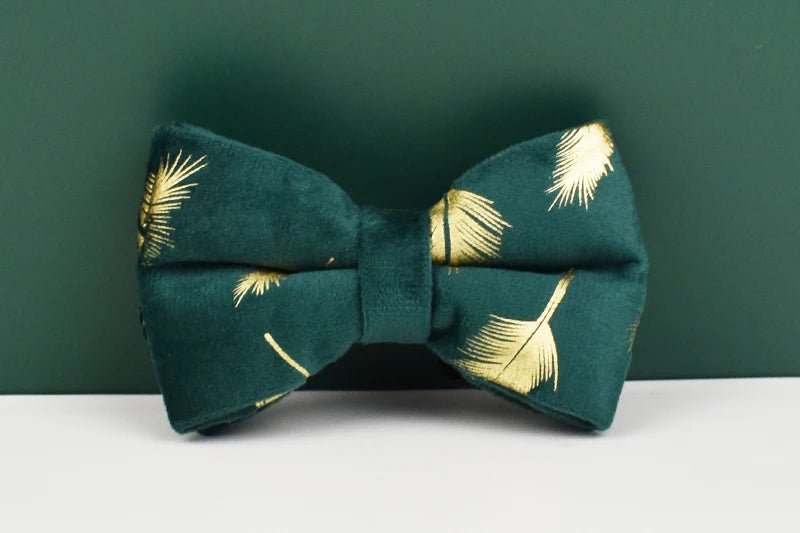 Green feather velvet  Personalized Dog Collar, Leash & Harness Set