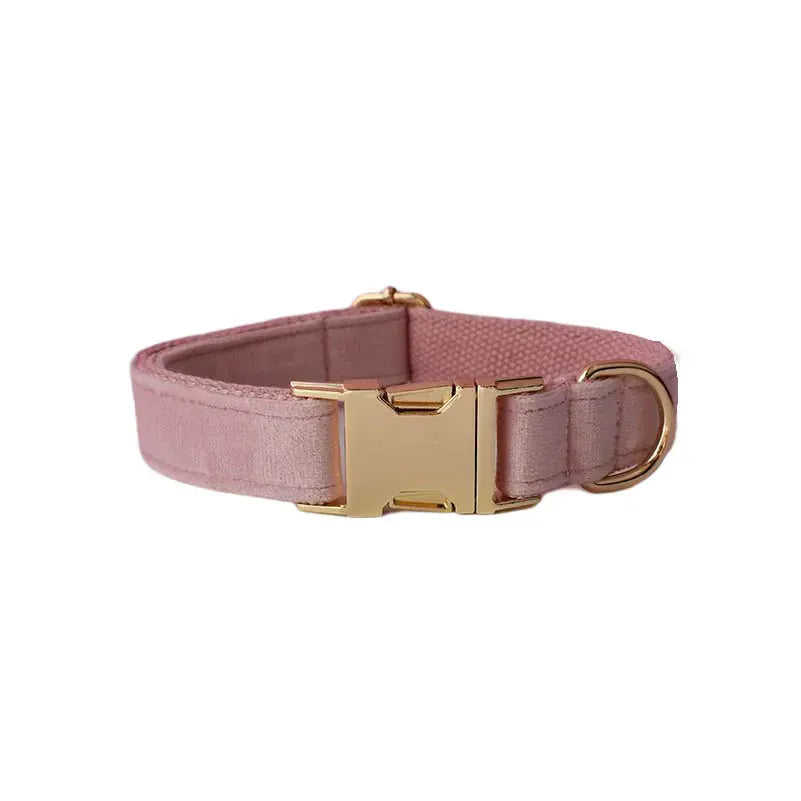 Pale Pink Velvet Dog Collar Leash and Harness Set