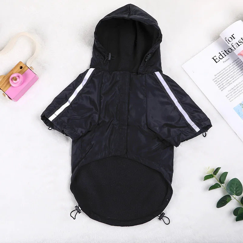 Reflective Large Dog Raincoat – Waterproof Camouflage Hooded Jumpsuit for Outdoor Protection