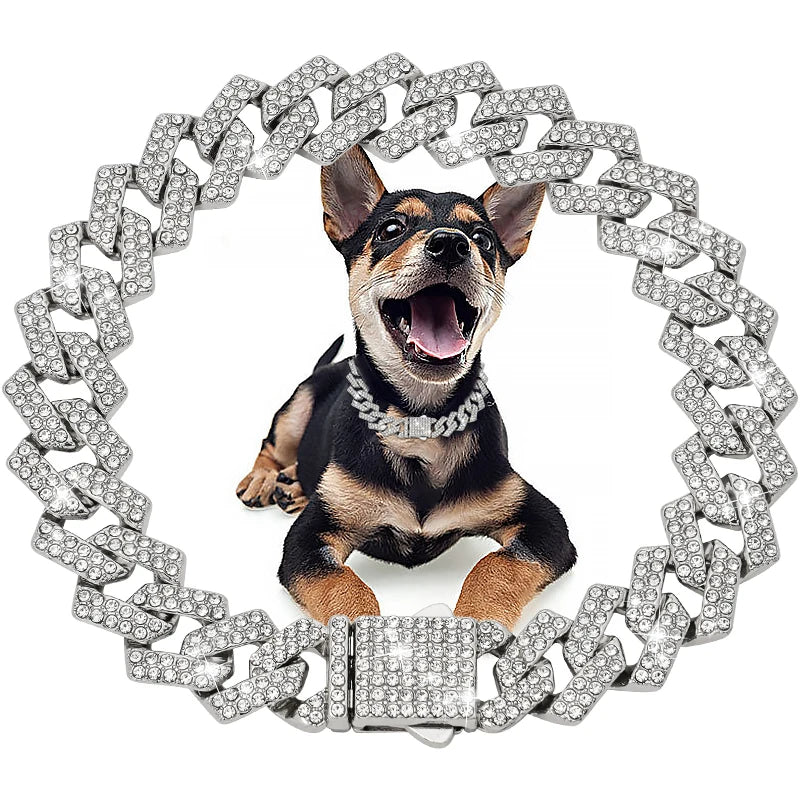 Diamond Cuban Chain Dog Collar – Luxury Pet Jewelry with Secure Buckle