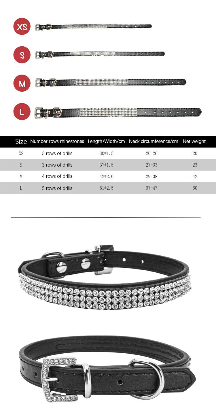 Rhinestone Dog Collar – Sparkling Crystal PU Collar for Cats & Dogs
