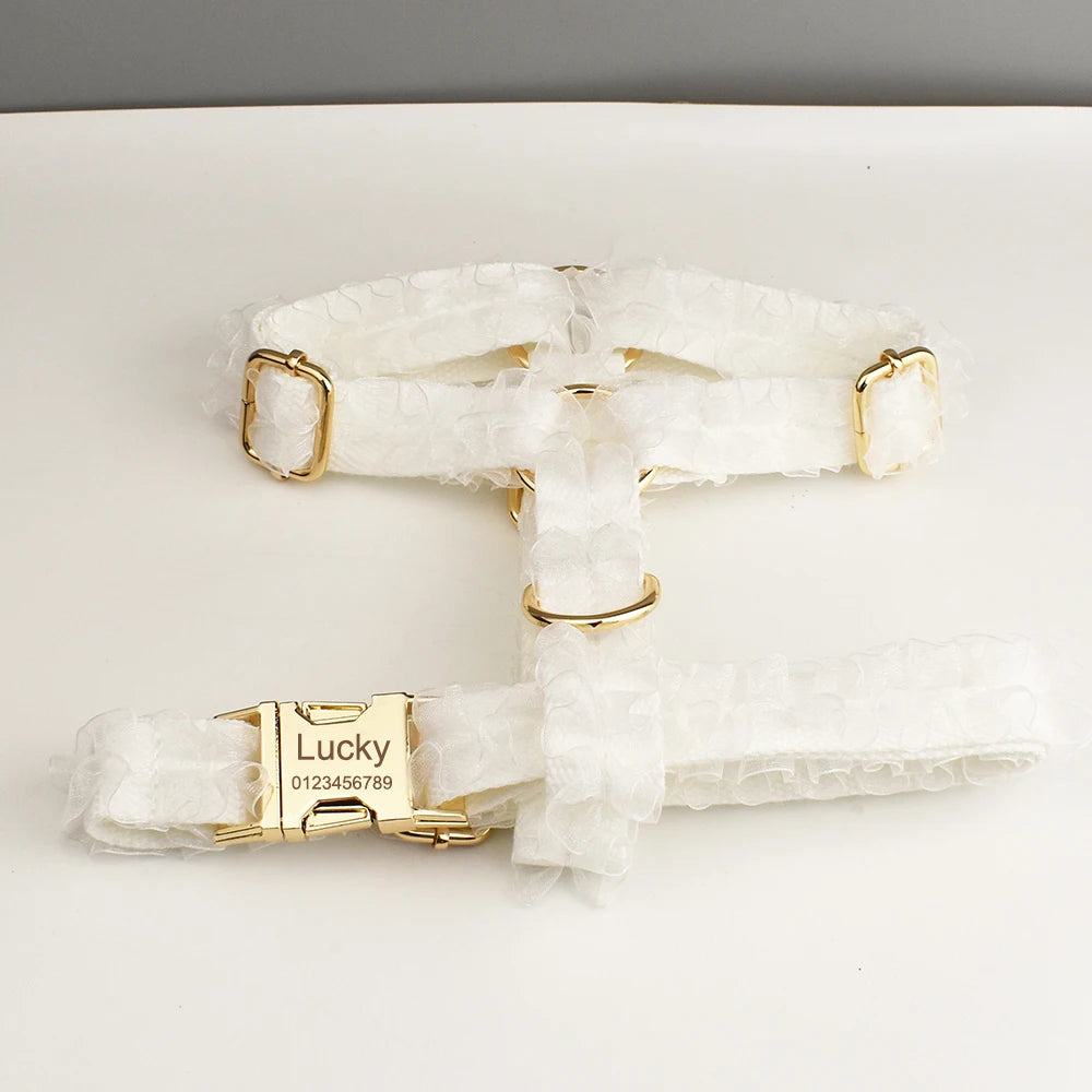 Wedding Personalized Dog Collar, Leash & Harness Set
