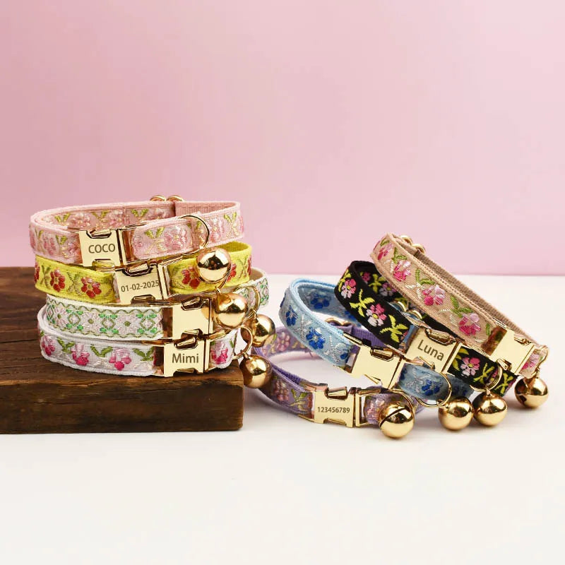 Cute Cat Collar, Harness & Leash Set – Personalized Engraved Nameplate, Padded