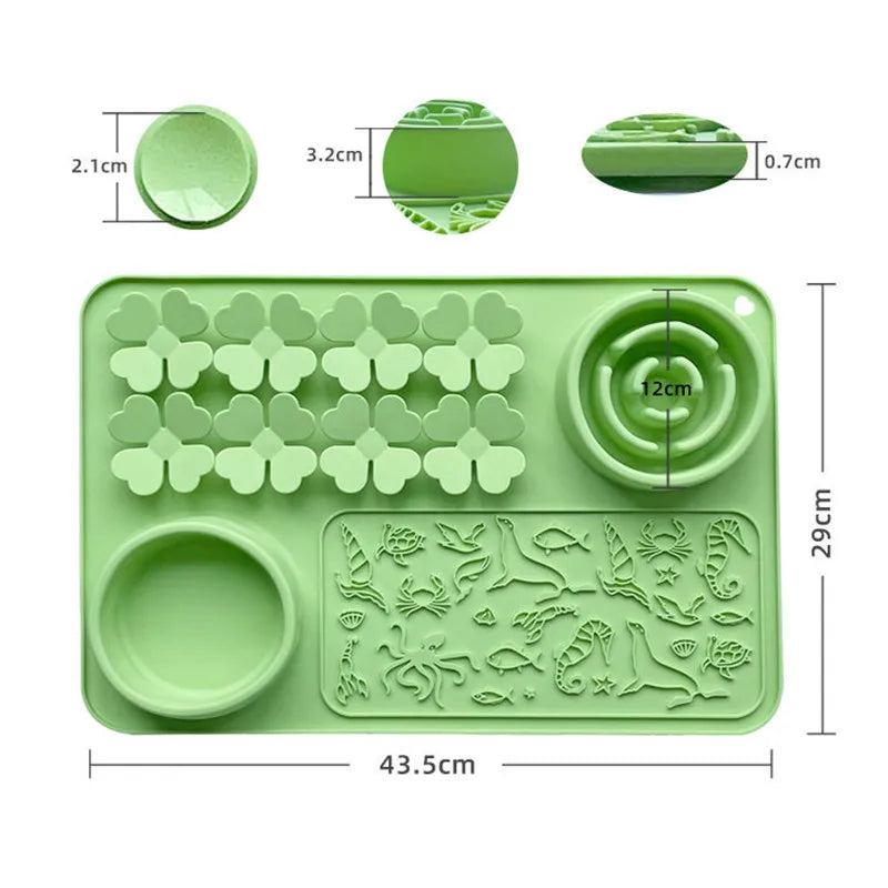Silicone Dual Slow Feeder Bowl – Anti-Slip Suction Cup Pet Feeding Mat