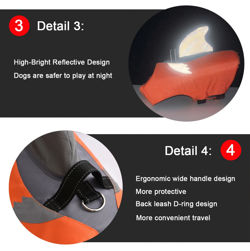 High Buoyancy Dog Life Jacket – Reflective Safety Vest with Rescue Handle for Small, Medium & Large Dogs