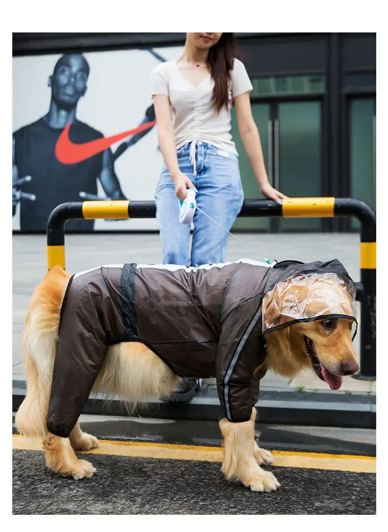 Transparent Hooded Dog Raincoat – Full-Body Waterproof PU Jacket for All Breeds