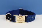 Dark Blue Personalized Dog Collar, Leash & Harness Set