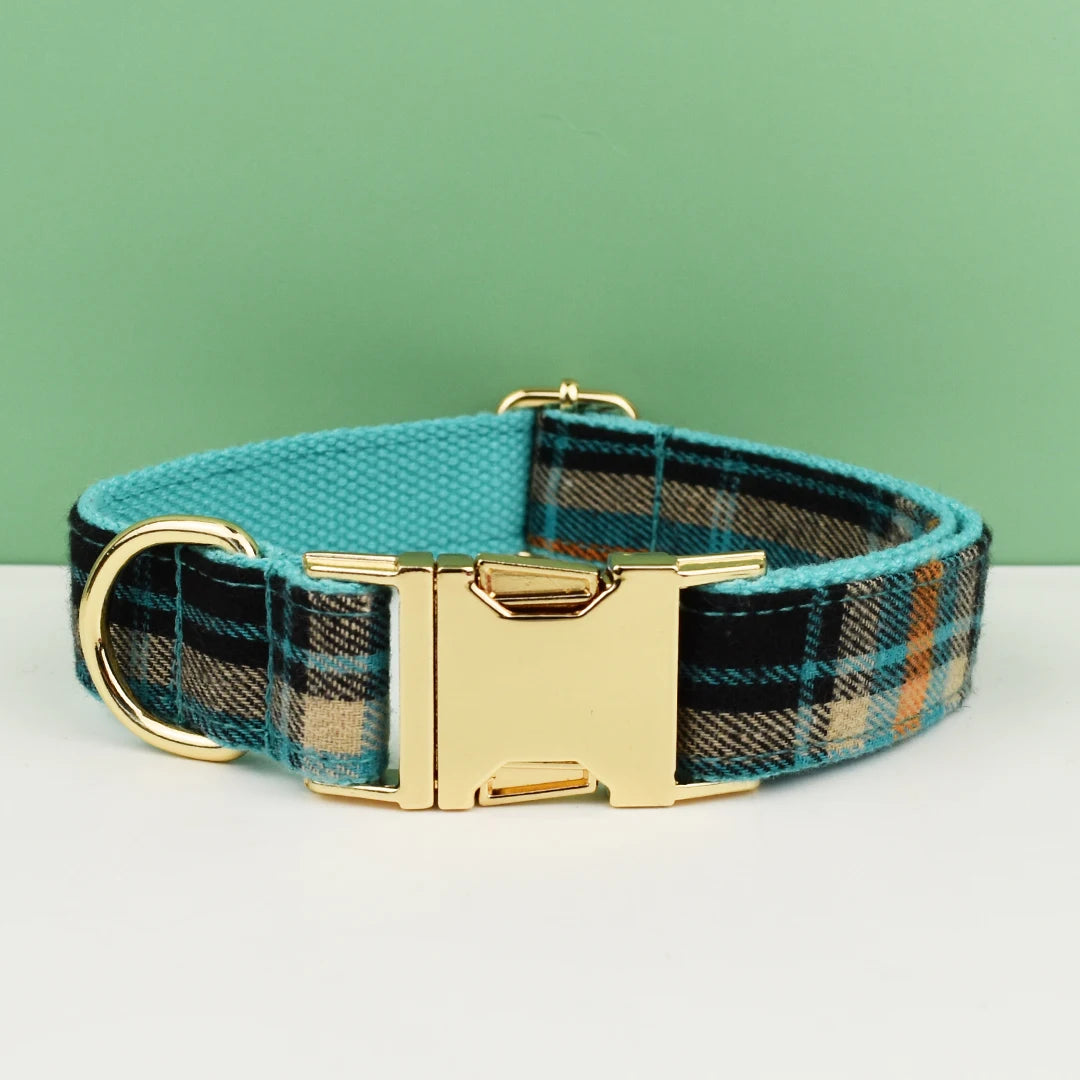 Personalized Plaid Dog Collar Leash Set