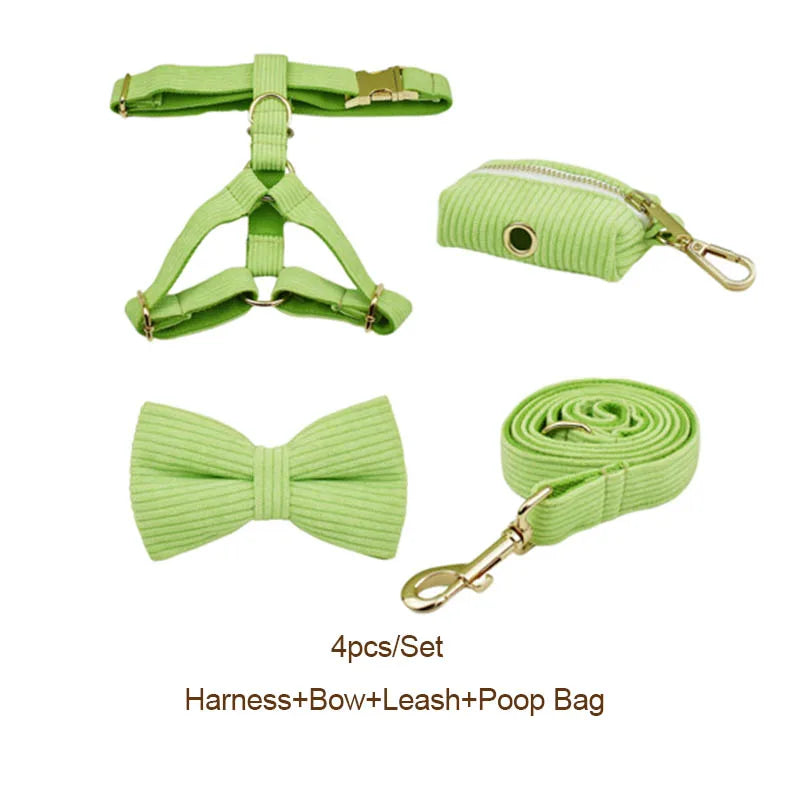 Apple Fruit Green Corduroy Personalized Dog Collar, Leash & Harness Set